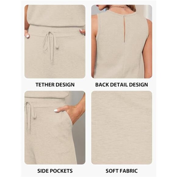 Air Essentials Jumpsuits for Women Casual Wide Leg Long Pants Jumpsuit - Picture 4 of 6